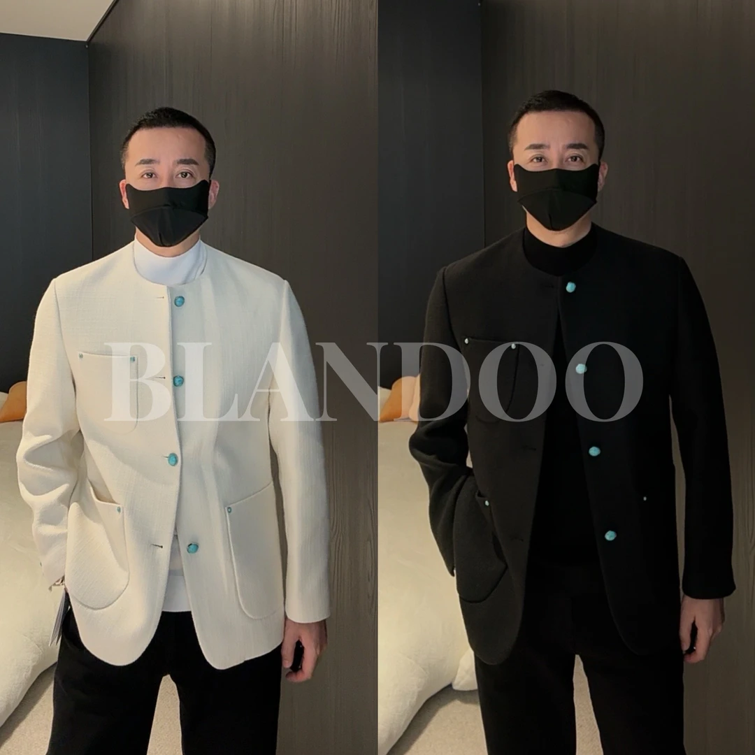 BLANDOO “小香风” 男士秋冬轻奢百搭设计感无领外套8BD8217