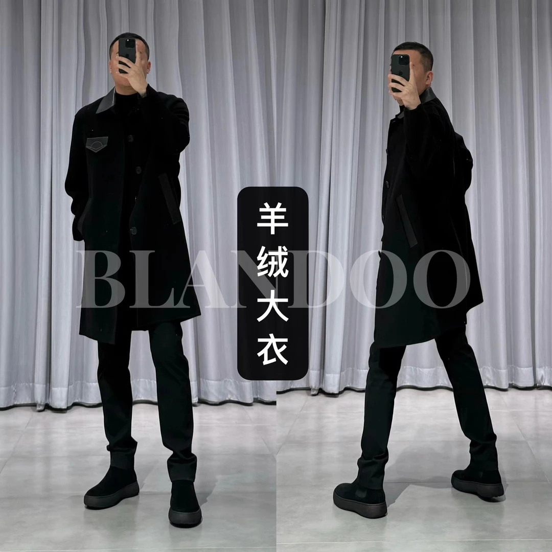 BLANDOO “痞帅英伦”  男士轻奢百搭设计感中长款羊绒大衣2BD3047