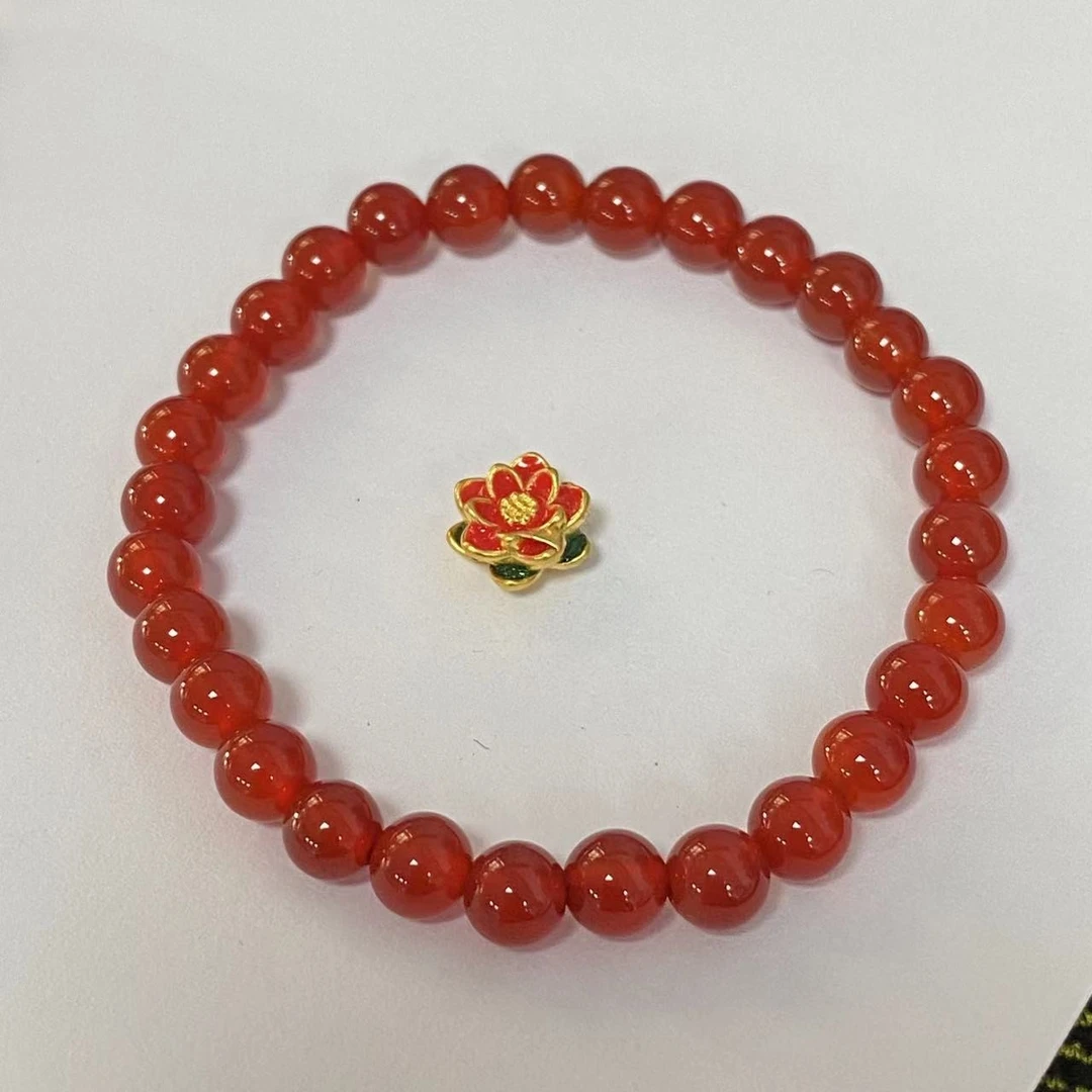足金999红绿色莲花玛 瑙手链时尚@@A205