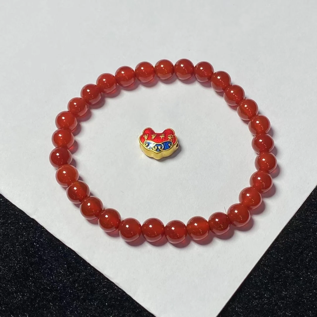 足金999岁岁平安锁 玛 瑙手串@@A292