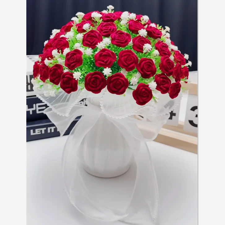 温馨宝蓝玫瑰花材料包手工DIY制作材料酒红花束植绒玫瑰花芯diy