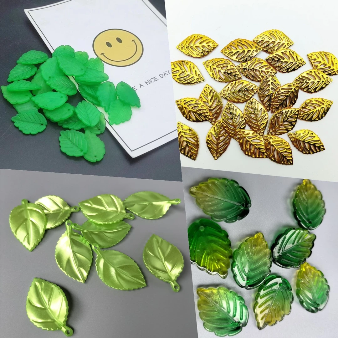 diy手工花 仿玉小绿叶 磨砂叶 金色叶渐变黄叶亚克力塑料叶琉璃叶