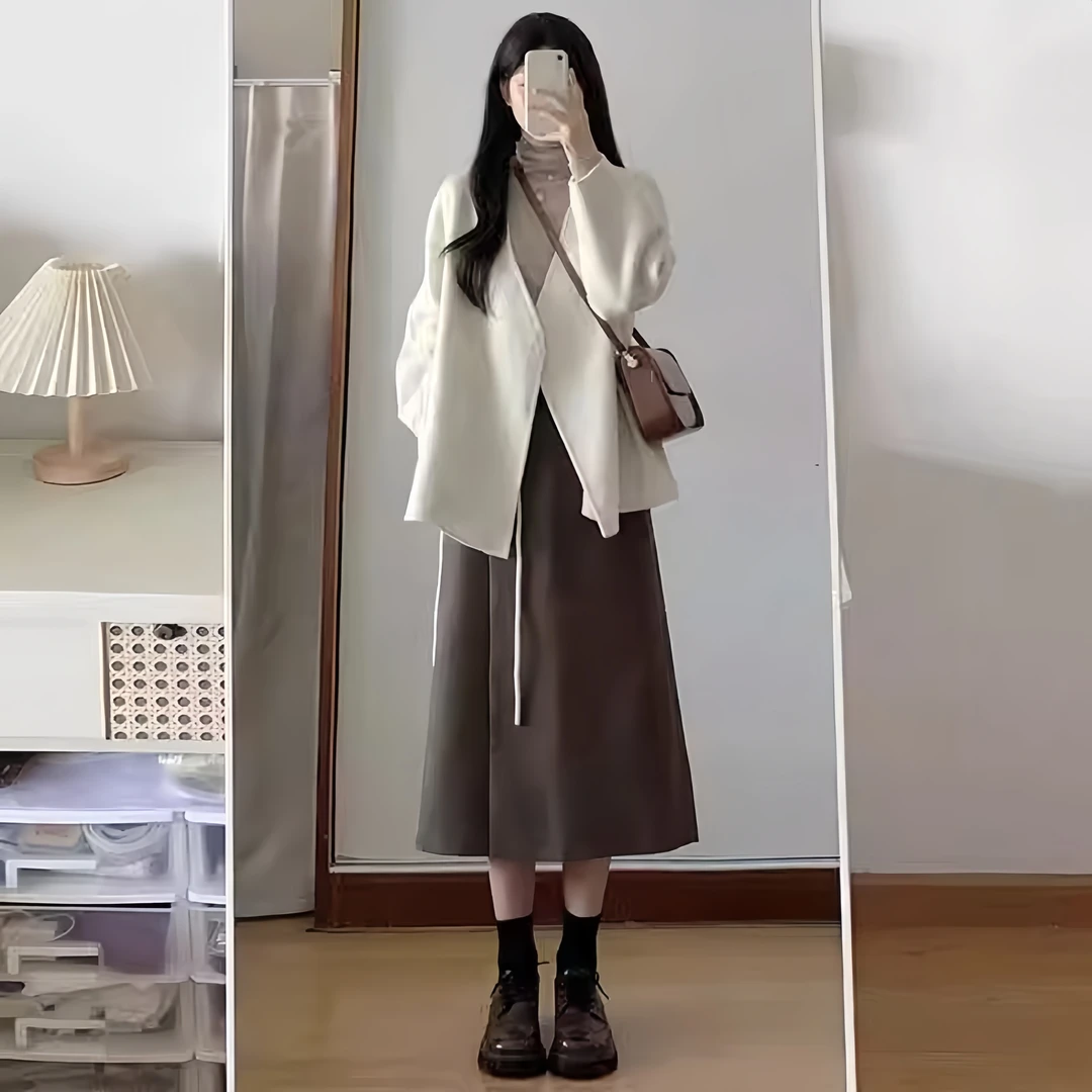 深冬装搭配一整套高级感法式毛呢外套半身裙子独特上衣超好看套装