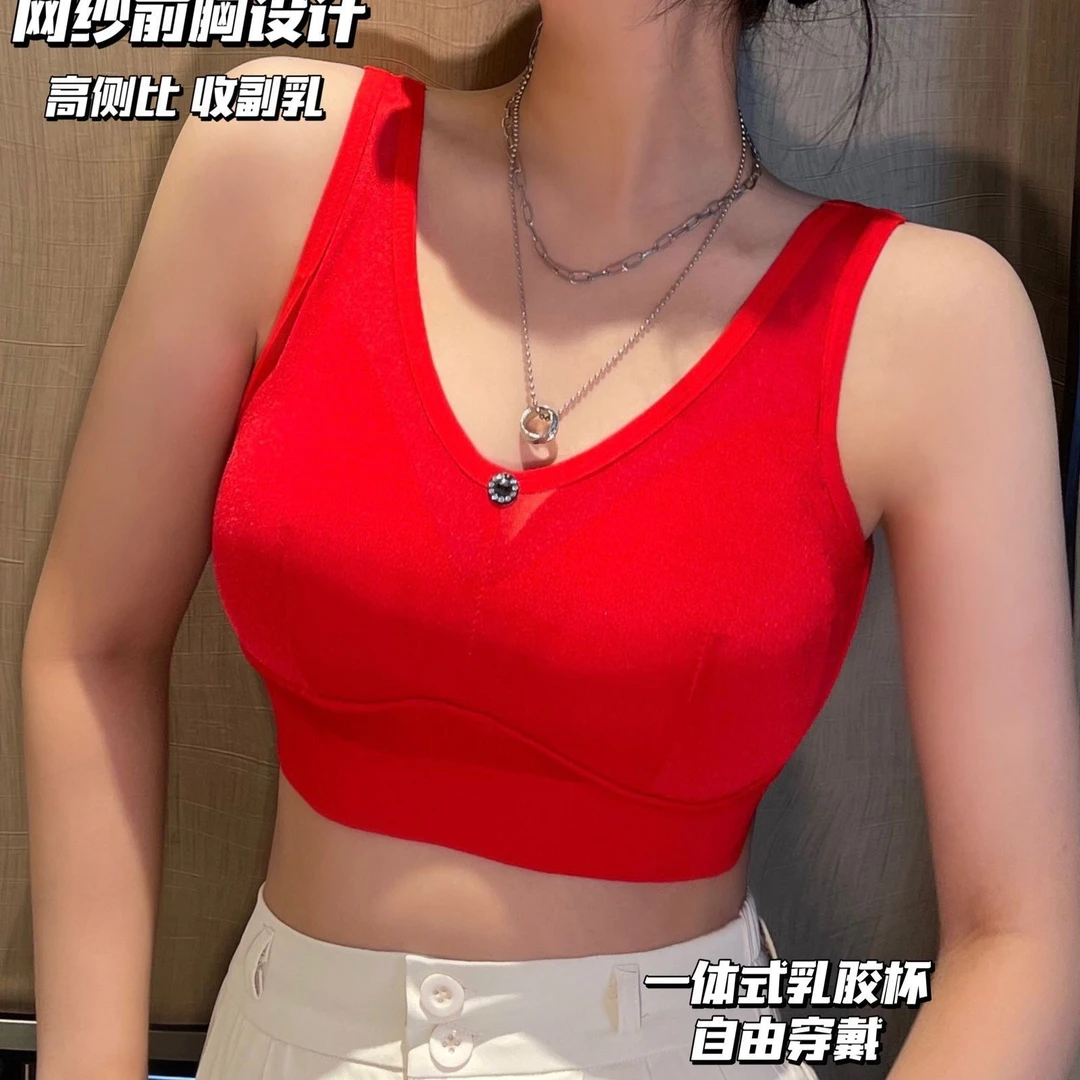 5821大码性感收副乳舒适薄款女士聚拢型美背内衣大红色蕾丝内衣