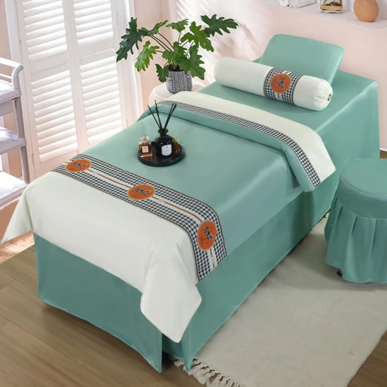 新款荷兰尼高端美容院床罩四件套 轻奢简约纯色按摩推拿 洗头床单