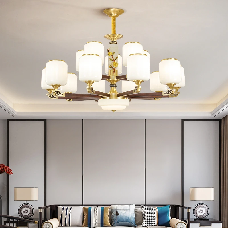 新中式全铜实木吊灯客厅灯主灯高档大气别墅大厅餐厅灯2022年新款