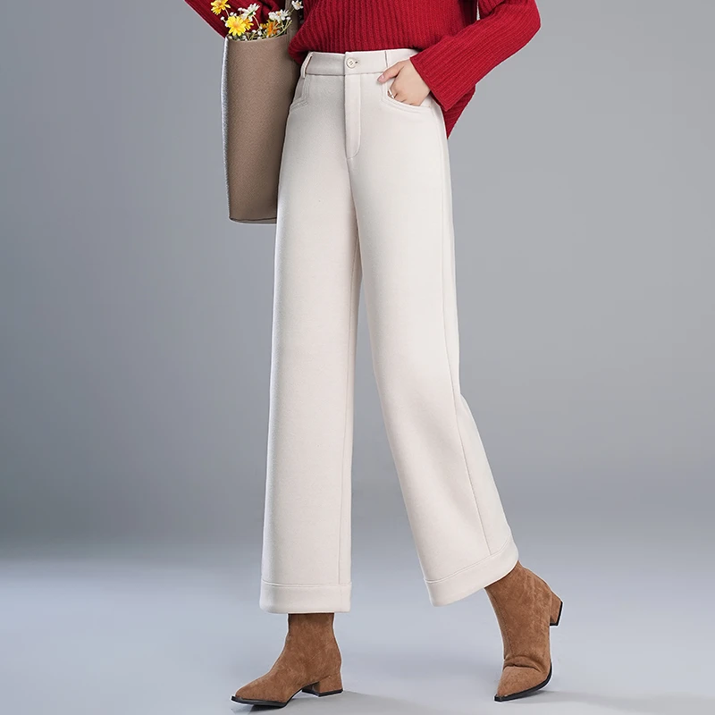 毛呢窄版阔腿裤女时尚百搭九分裤秋冬新款显瘦小个子百搭直筒裤子