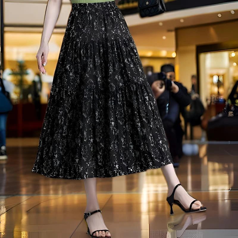 飘逸大摆碎花长裙半身裙女夏季2024年新款复古百搭显瘦高腰a字裙