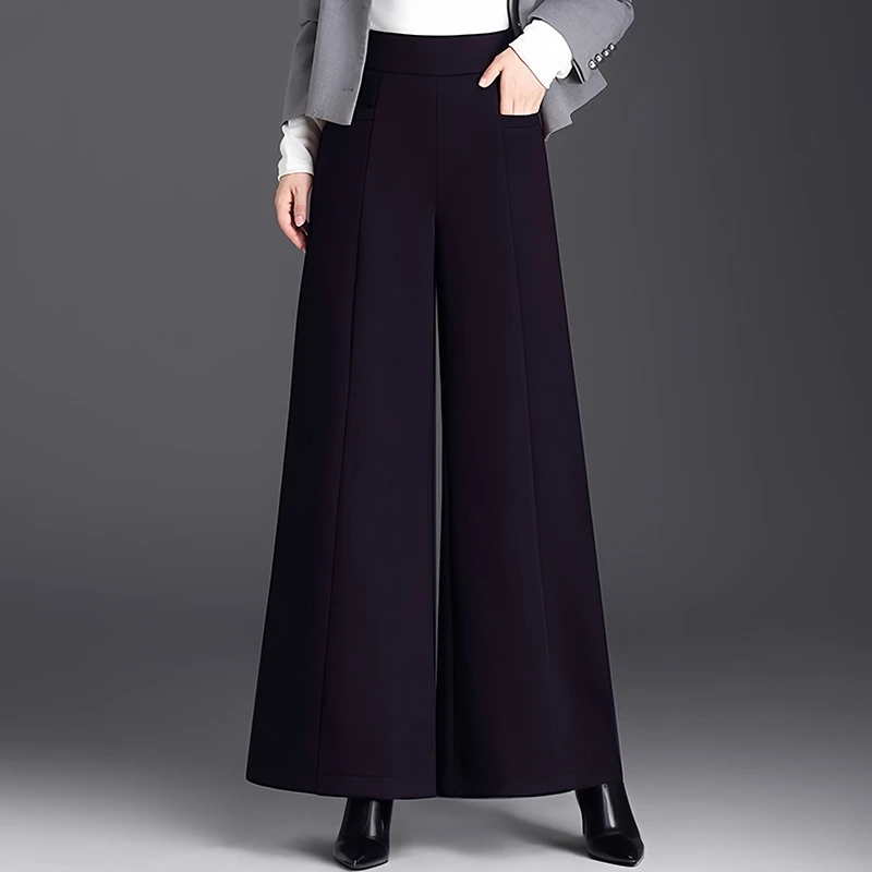 今年流行垂坠感阔腿裤女款裤裙2024新款高腰休闲长裤时尚毛呢裤子