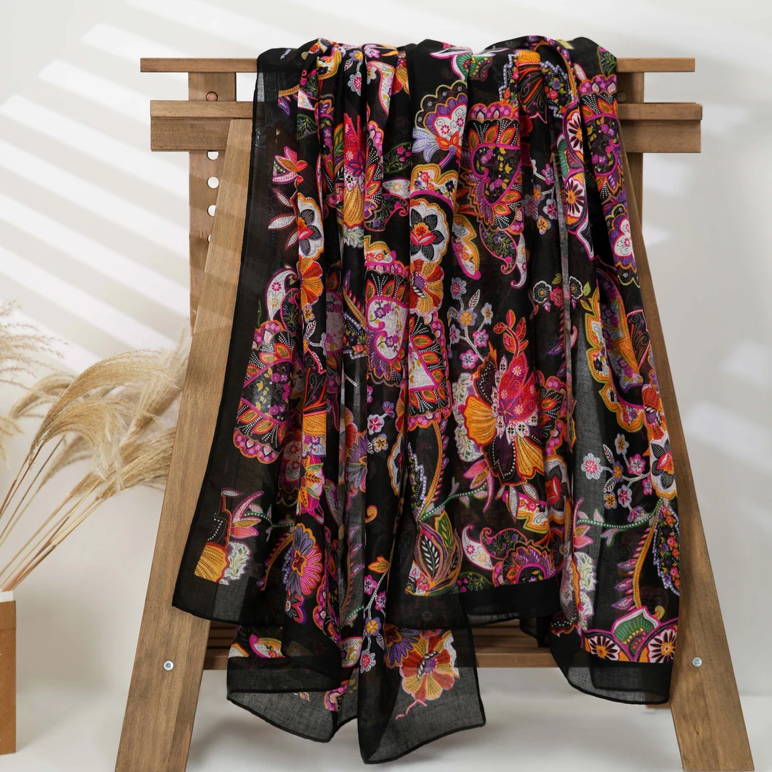 【黑粉花卉 粉之梦】90*180长巾 百搭女士时尚丝巾搭配