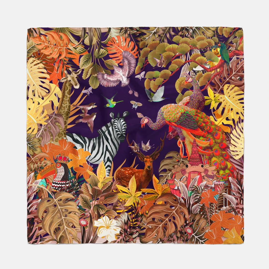 【法国原创 喧嚣的森林】135*135桑蚕丝方巾双面砂洗时尚气质