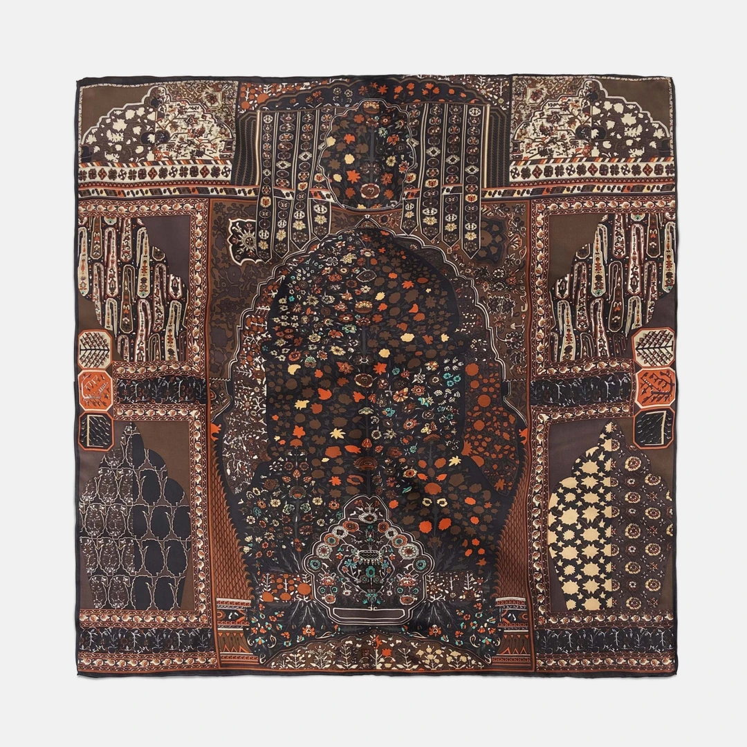 【花梳黑色】135*135桑蚕丝方巾丝巾搭配气质大方时尚