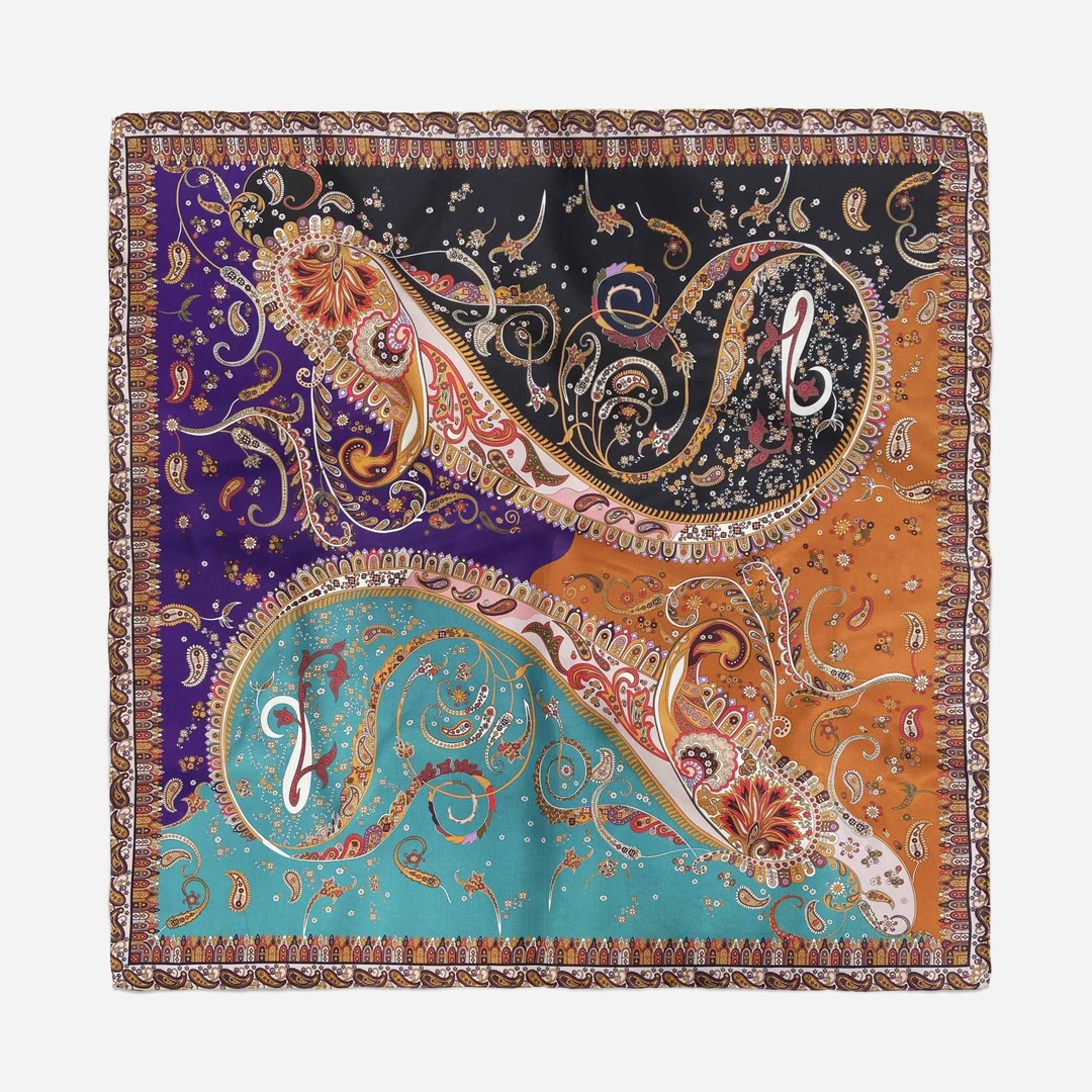 【法国原创 佩斯里图腾】135*135桑蚕丝方巾双面双色双面锻时尚百搭