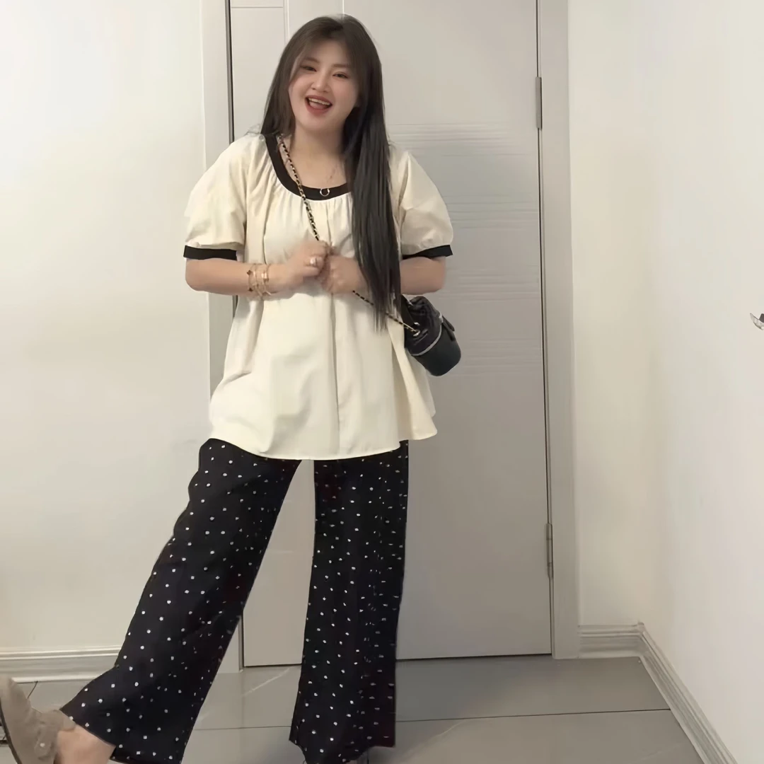 大码女装2024胖MM短袖宽松大衫T恤上衣直筒阔腿裤子减龄夏季新款