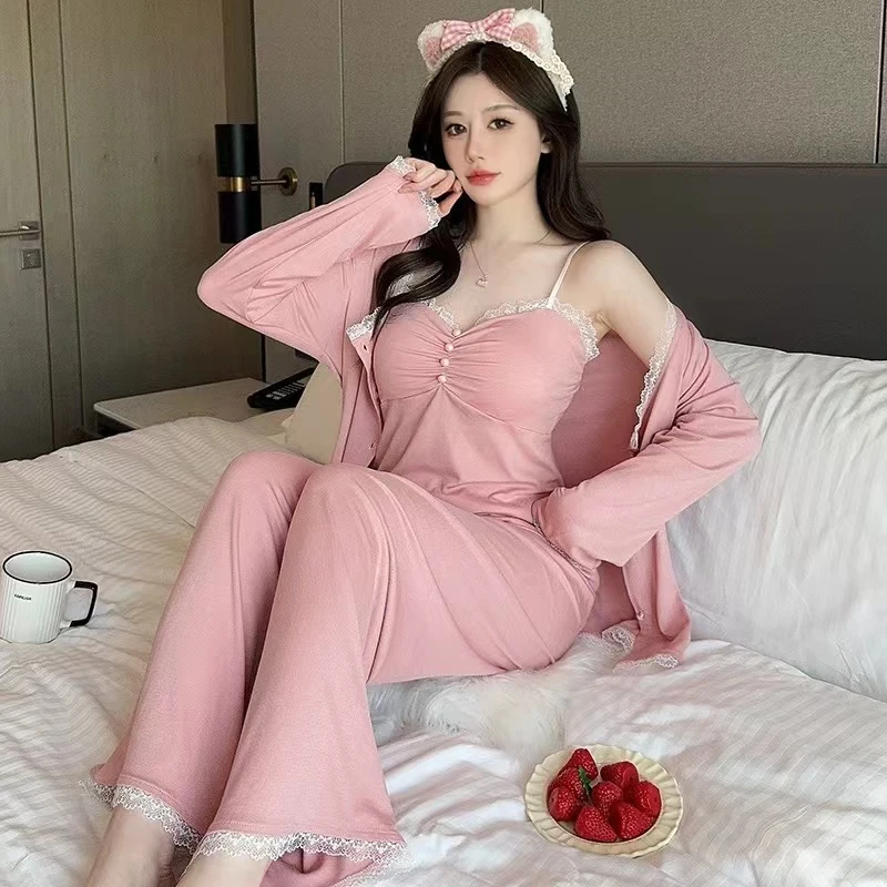 秋款简约莫代棉睡衣套装显瘦韩版气质网红时尚设计感女家居服