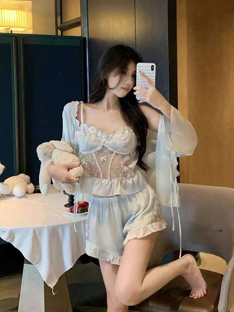 秋款水光缎丝睡衣套装高质品丝质睡衣夏季家居服套装