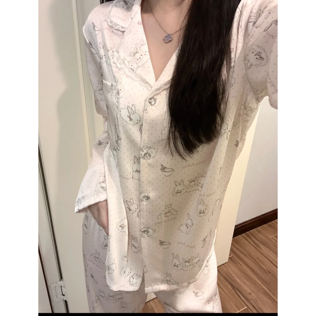 秋款水光缎丝睡衣套装高质品丝质睡衣夏季家居服套装