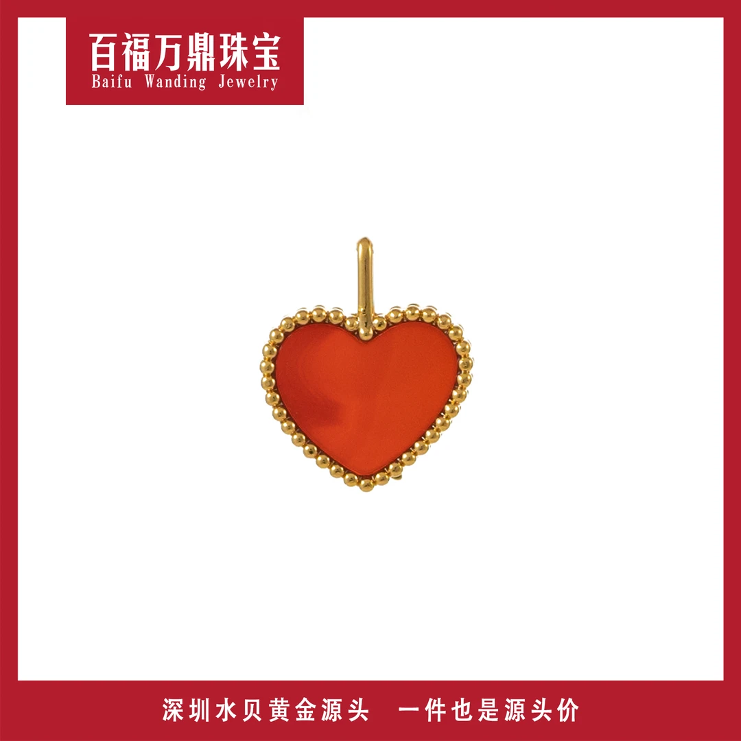 18K金镶嵌小红心爱心吊坠 幸运草红色时尚气质百搭轻奢 ZA0053