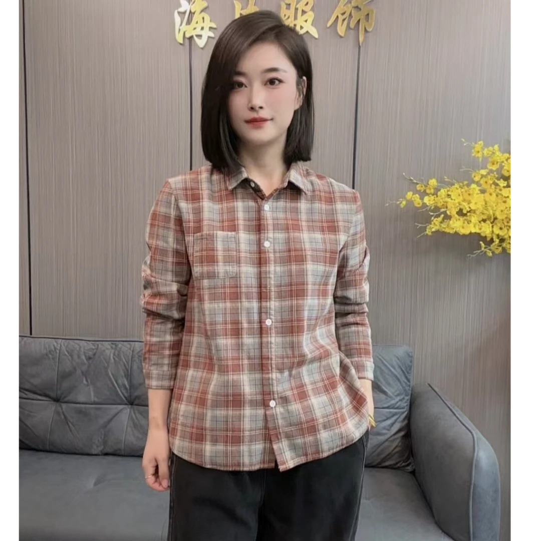 【海片】9932女士休闲时尚冬款加绒加厚格子衬衫经典潮流百搭长袖