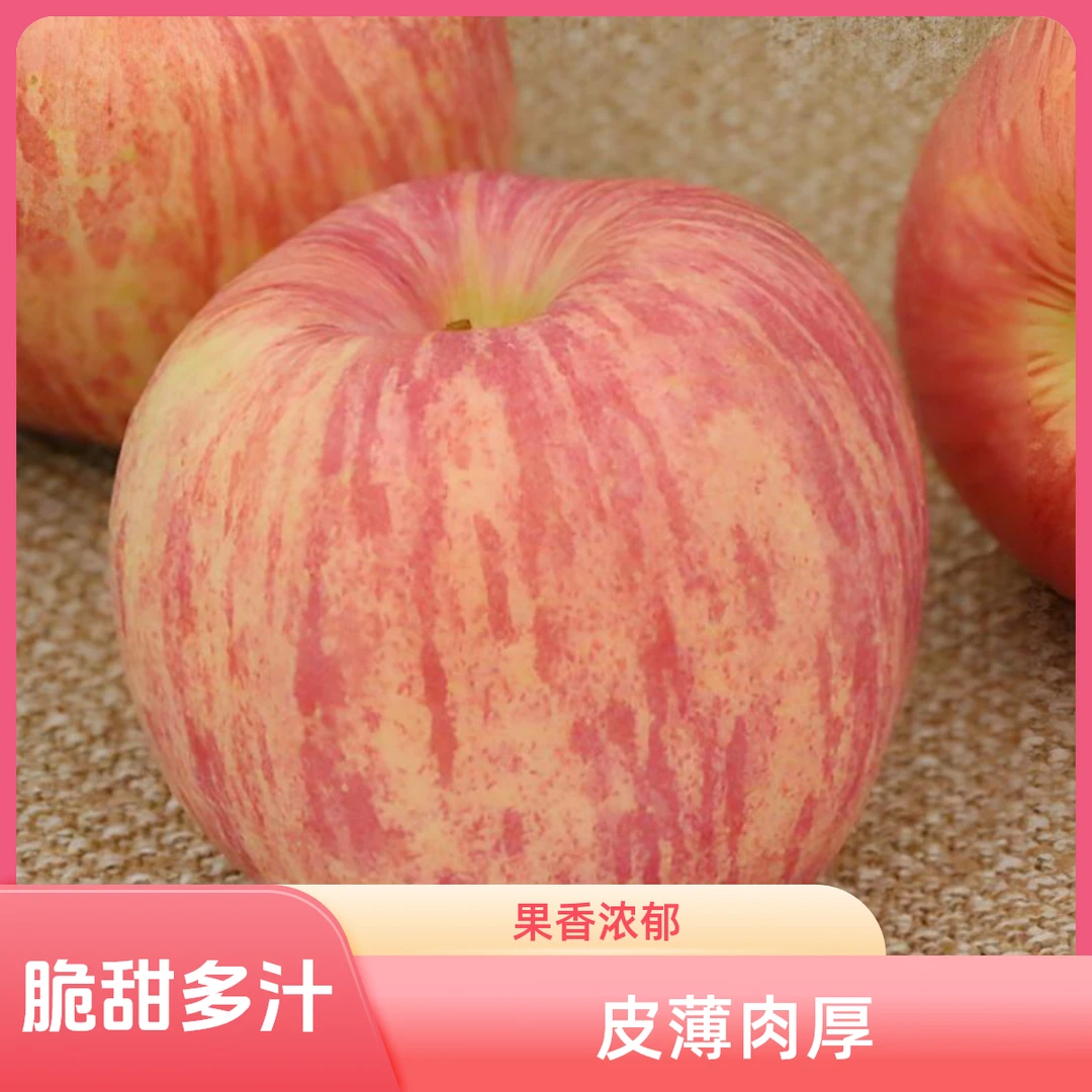 烟台条纹红富士苹果脆甜多汁皮薄肉厚果香浓郁85果净重9.5斤辅食