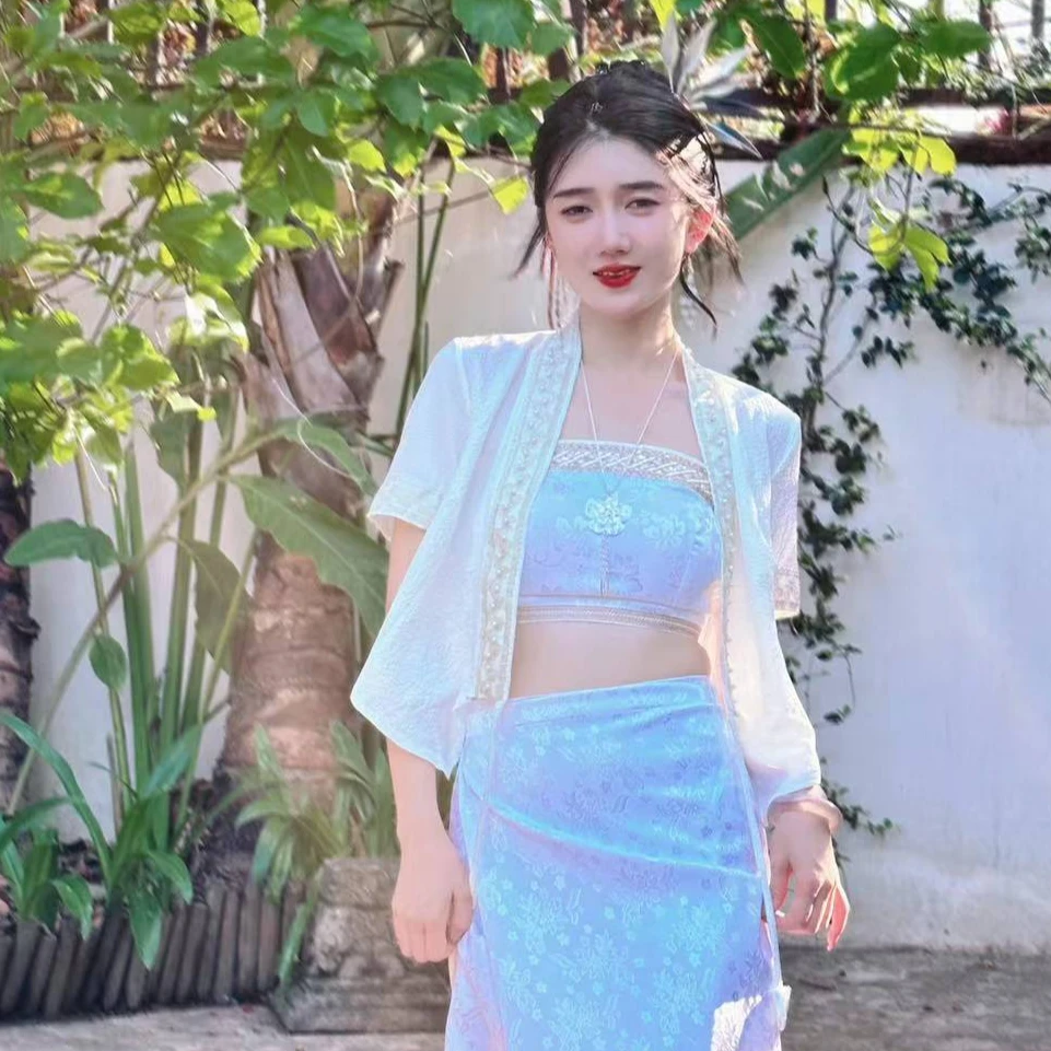 [子惠创意馆]多巴胺民族风度假旅行夏季抹胸裙子傣族服饰套装