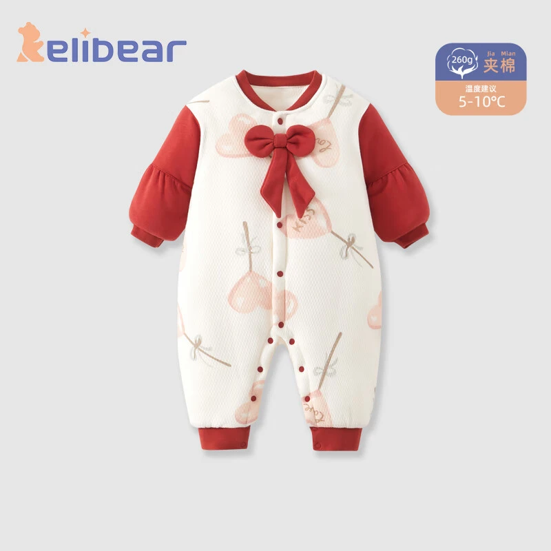 颗粒熊婴儿衣服宝宝连体衣保暖外出棉服冬季加绒加厚夹棉连帽哈衣