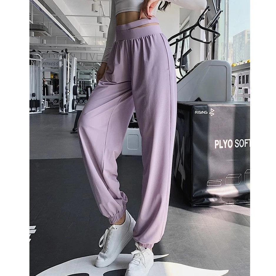 宽松高腰显瘦运动裤外穿健身裤女跑步速干休闲阔腿束脚裤瑜伽裤