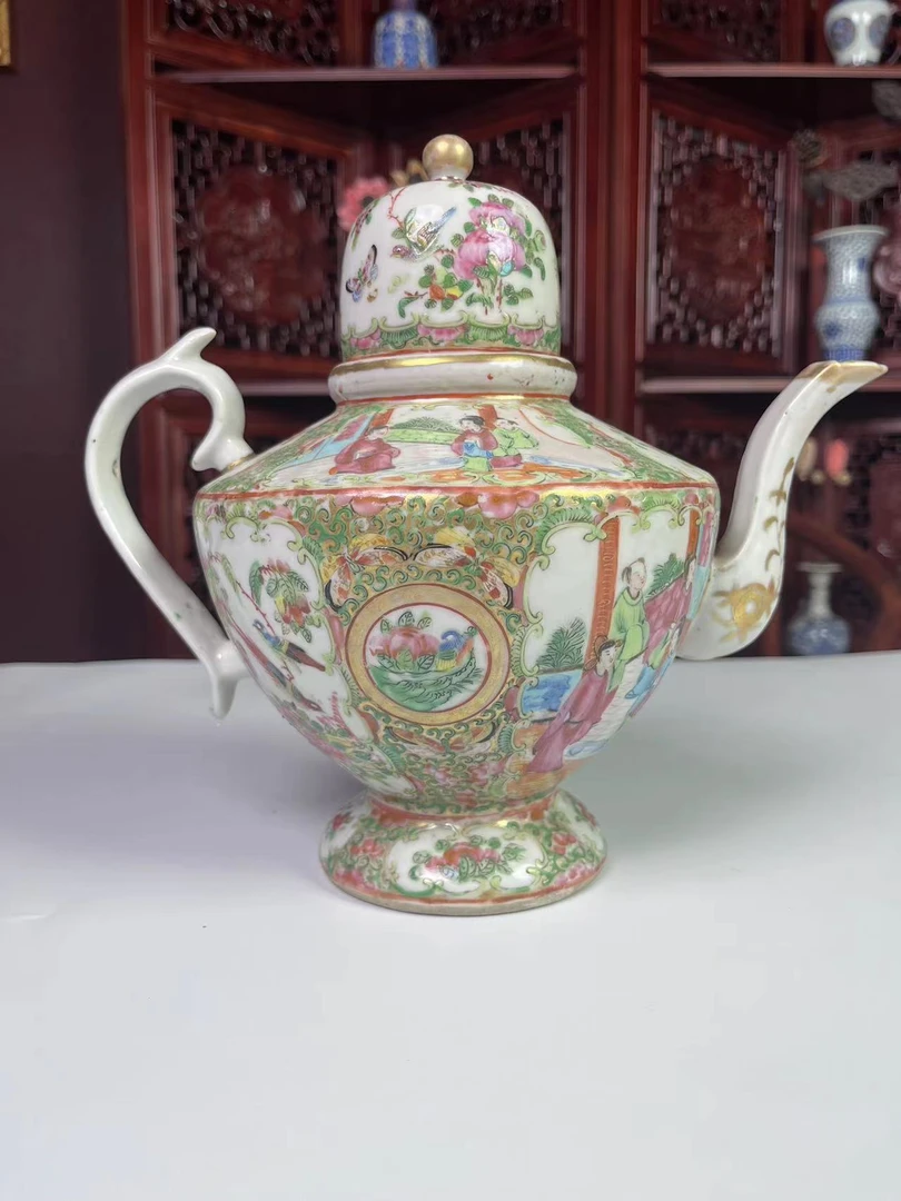 描金人物故事花鸟纹大僧帽壶