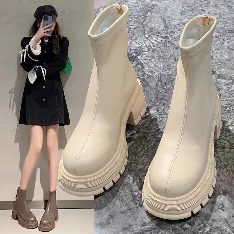 马丁靴女鞋秋季新款瘦瘦靴厚底百搭短靴时尚切尔西靴子英伦风靴子