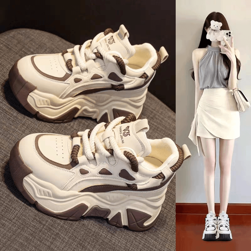 品牌加绒保暖厚底老爹鞋女2023年冬季小个子内增高8cm休闲运动鞋