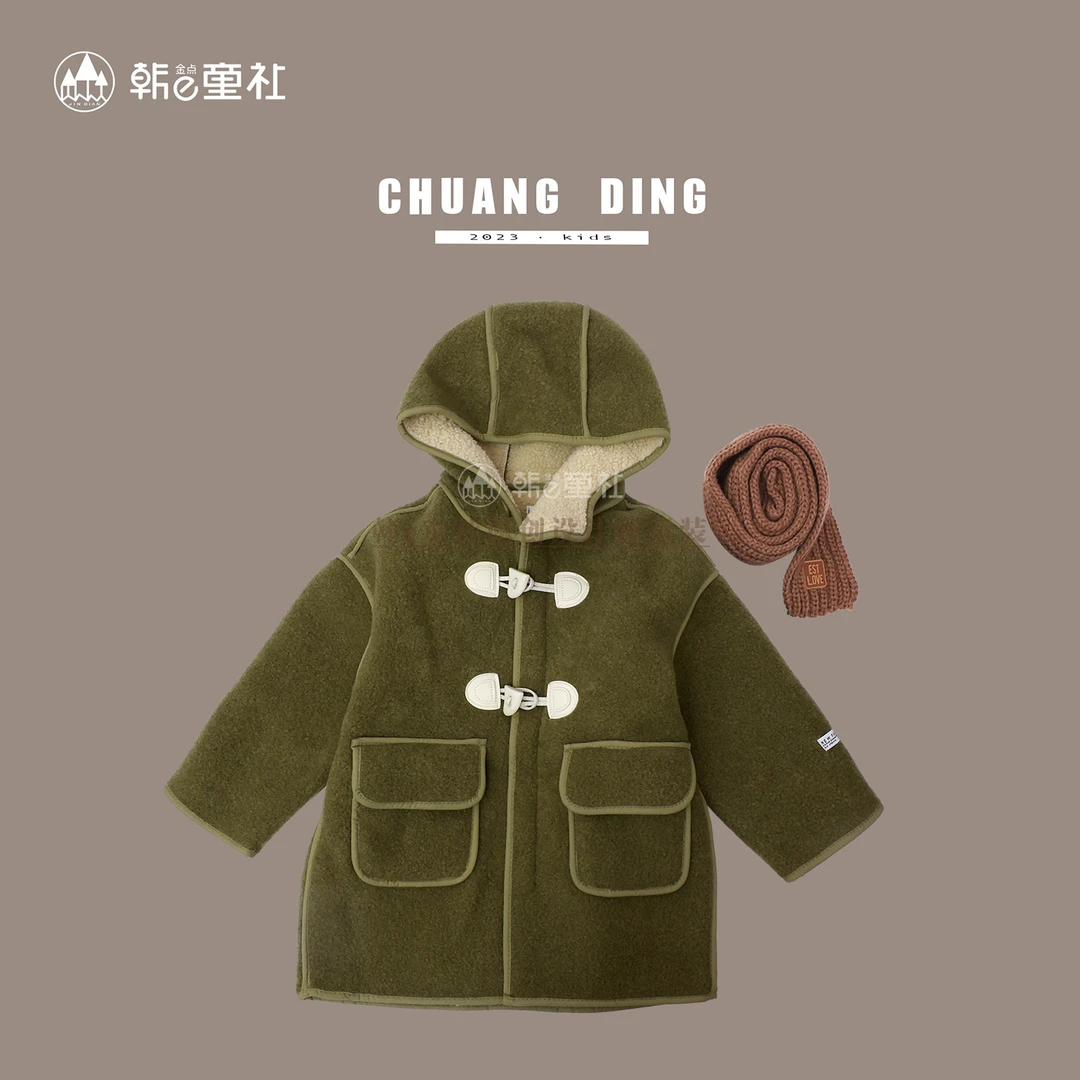 男童毛呢外套呢子大衣秋冬儿童装2023新款宝宝加绒一体绒炸街冬装