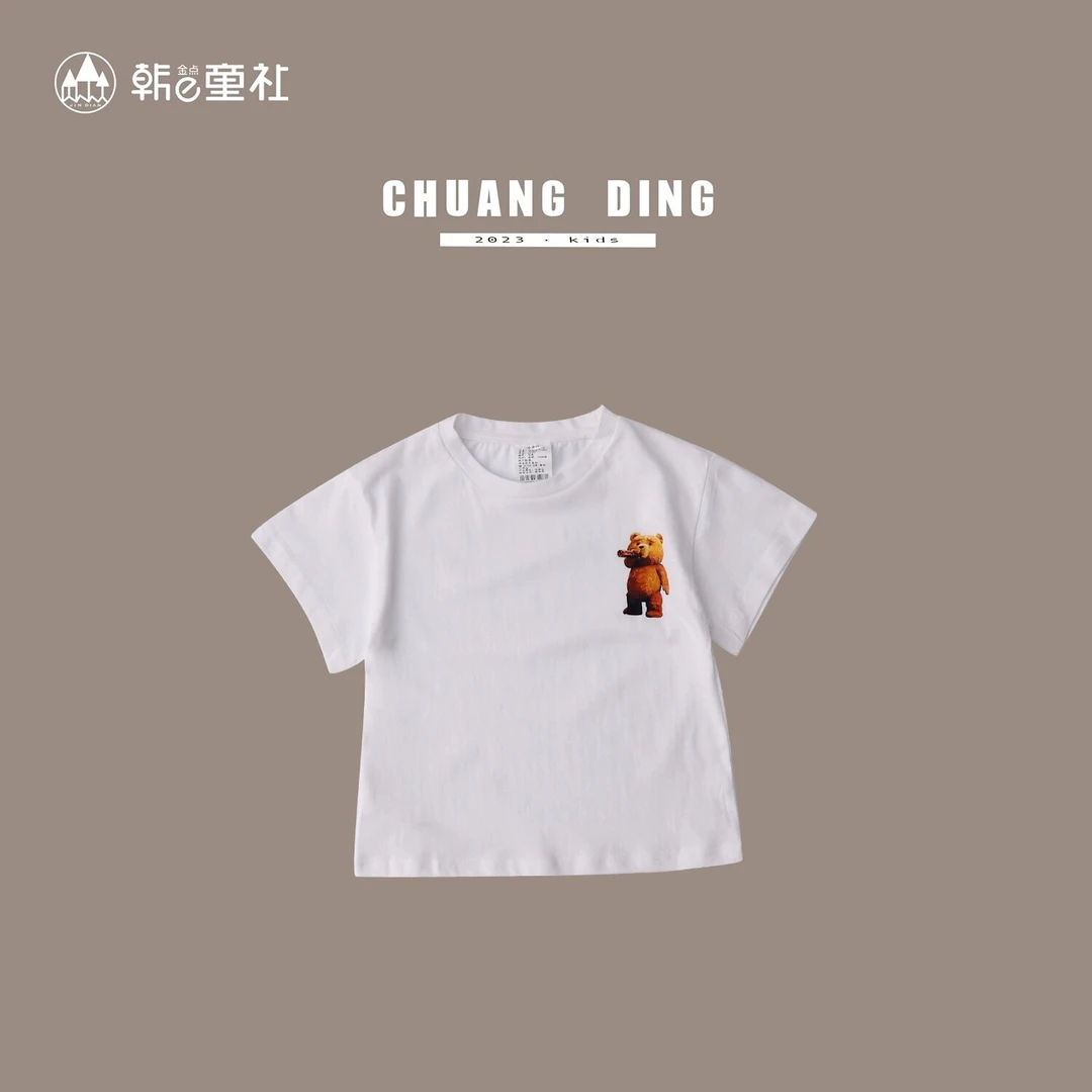 男女童休闲百搭印花圆领T恤白色夏款韩版儿童纯色小童时尚上衣