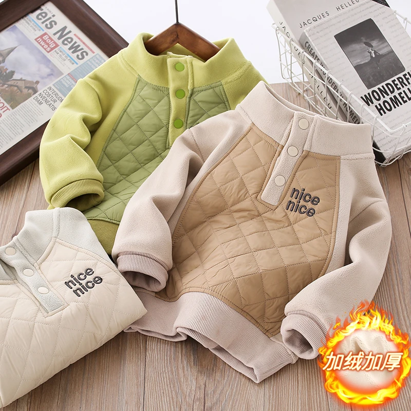 男童加厚卫衣秋冬装新款中大童夹棉保暖防风运动上衣冬季洋气潮流