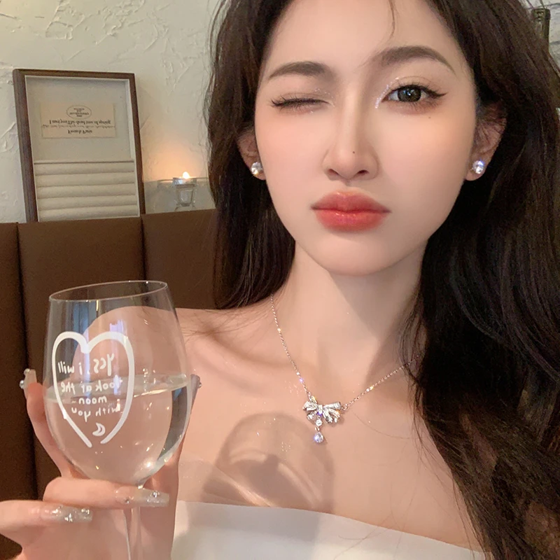 钛钢项链 仙女之泪蝴蝶结水滴项链轻奢小众设计高级感颈链0798