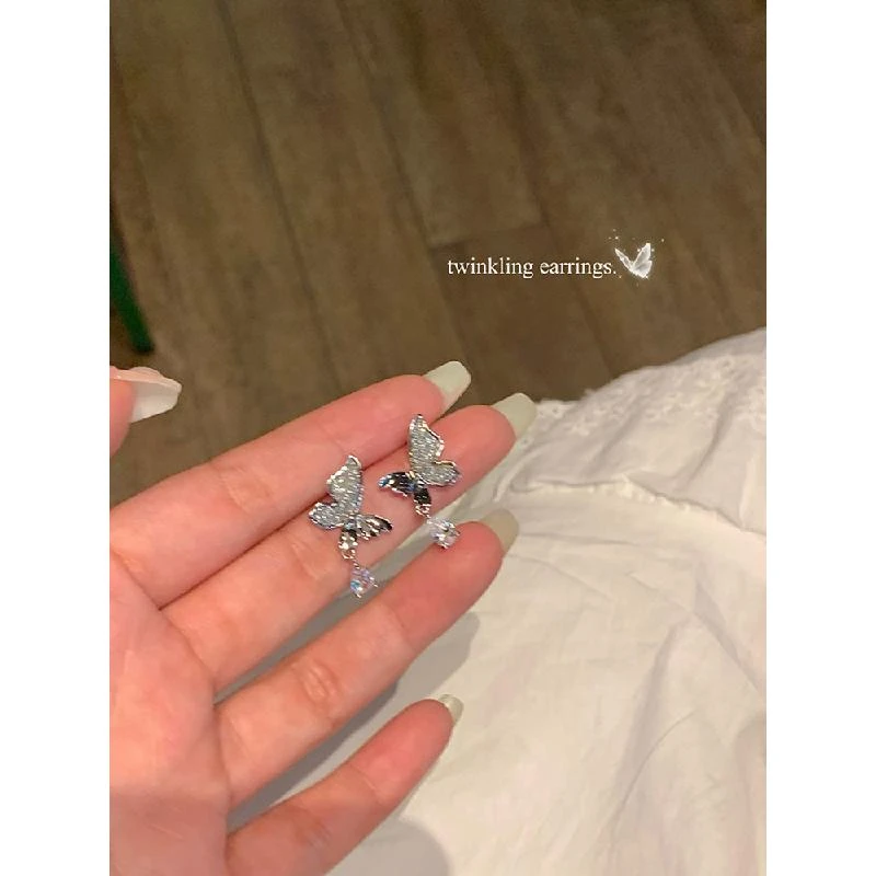 铜合金耳饰   蝴蝶流苏耳环女小众设计感高级气质耳饰2008