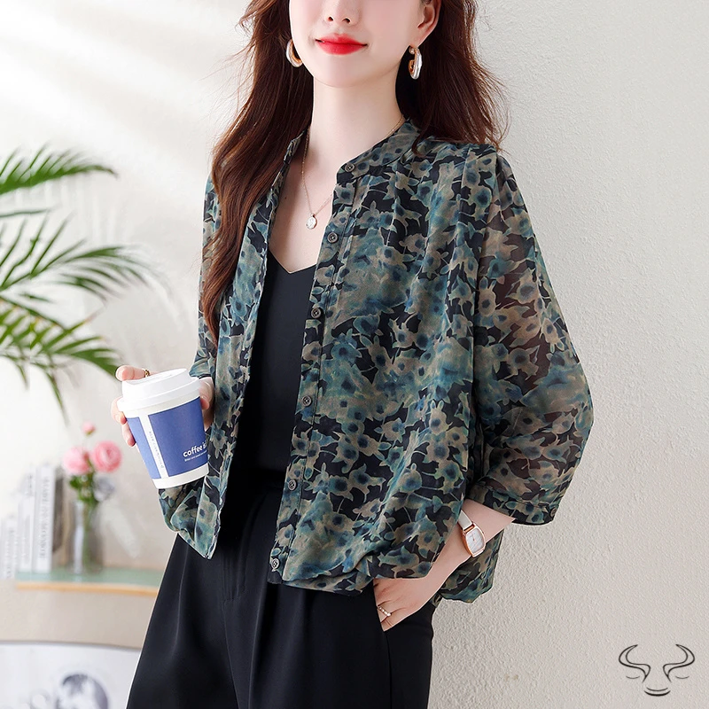 夏季新款乔其纱小衫气质宽松百搭外套休闲女上衣