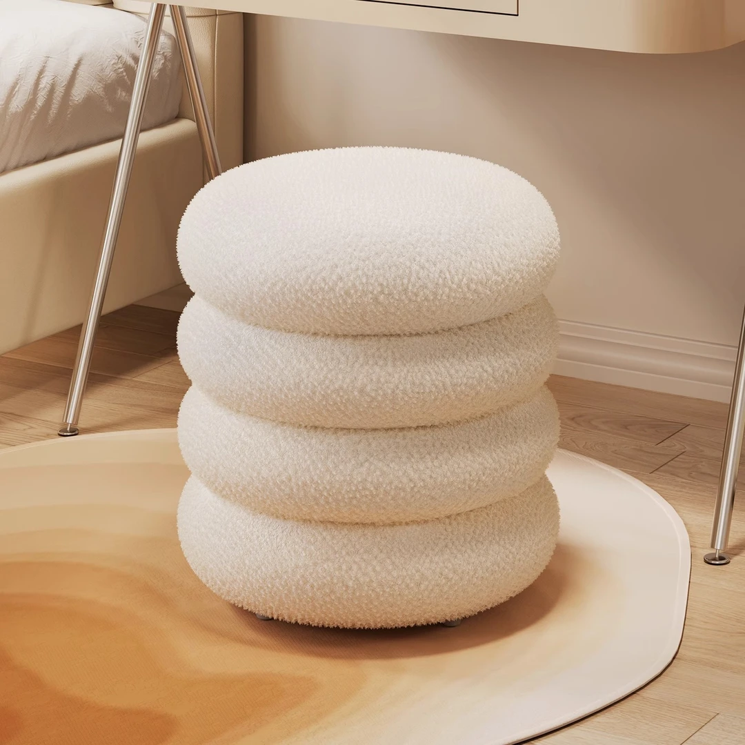 化妆凳家用换鞋梳妆台凳子女生卧室简约坐墩圆凳奶油风美甲椅椅子