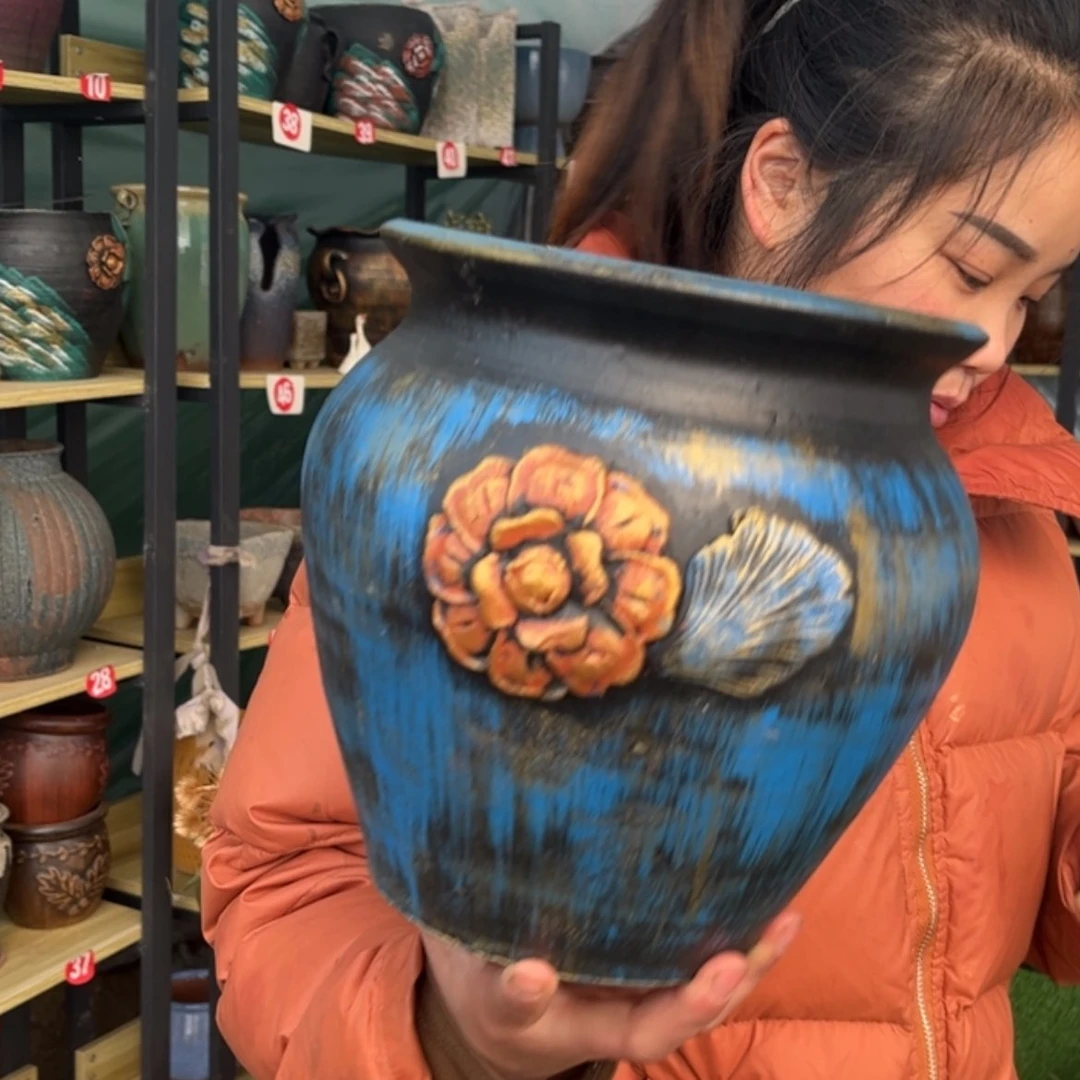 【闪购商品】瓷罐105鎏金深蓝20×19