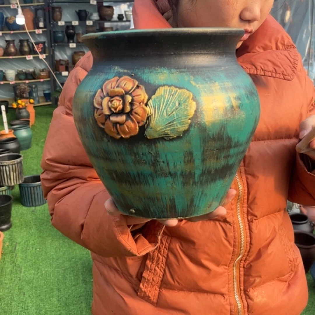 【闪购商品】瓷罐20×19鎏金绿105