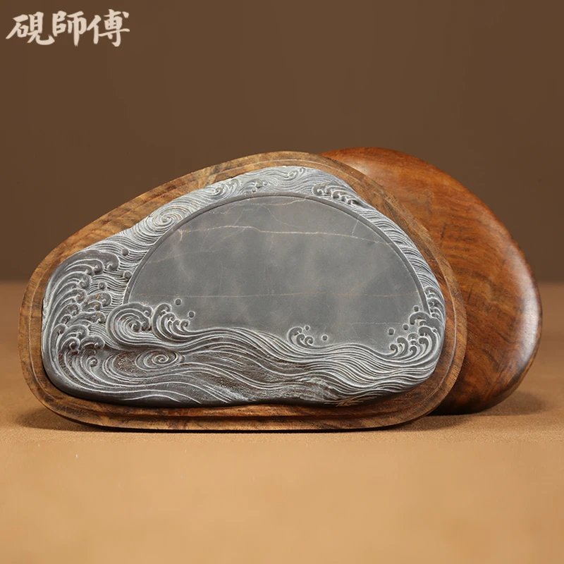 砚师傅手工砚台端砚老坑莫少锋大师作品海纳百川高档收藏配木盒
