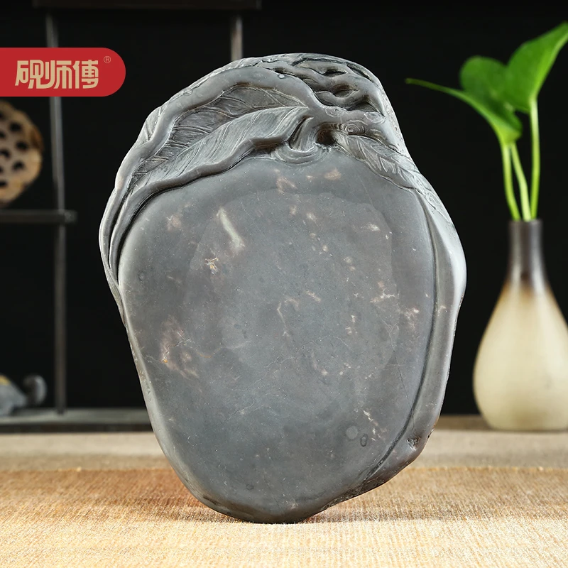 砚师傅四大名坑老坑端砚莫少锋大师作品寿桃砚天青青花碎冻