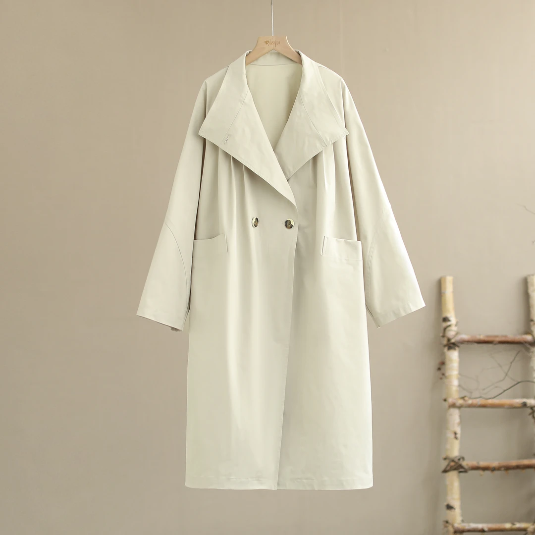 【纭季原创】衣长108 百搭纯色V领气质显瘦女款风衣外套a2265