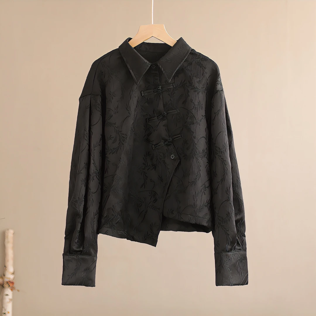 【纭季原创】衣长52-62 休闲春夏款翻领国风衬衫D039