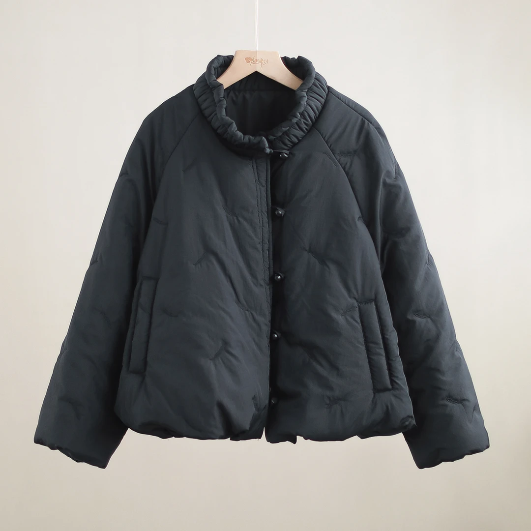 【艾妮原创】衣长60 新款时尚休闲立领纯色棉服外套D241022