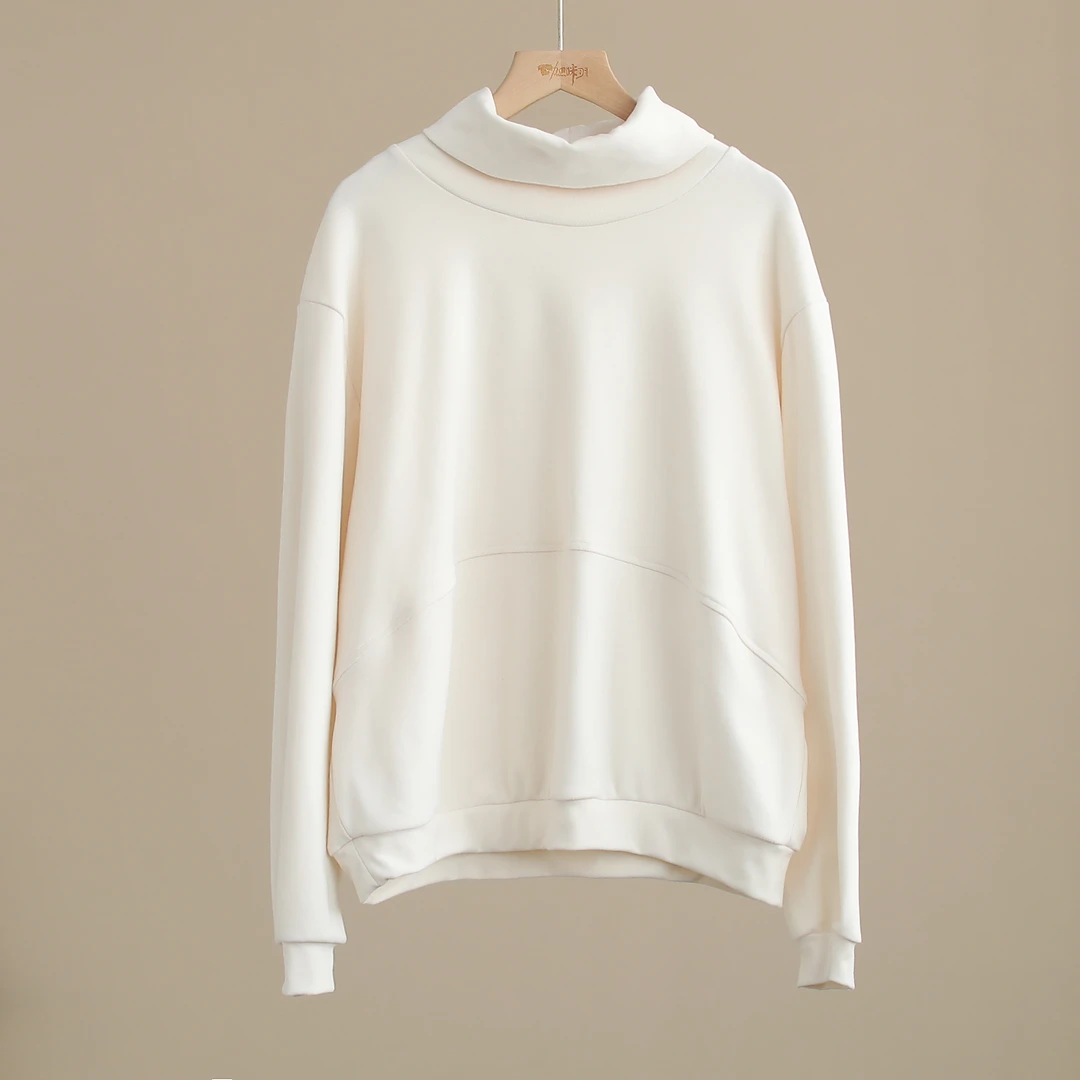 【纭季原创】衣长60 简约文艺高领柔软舒适卫衣女打底衫D241046