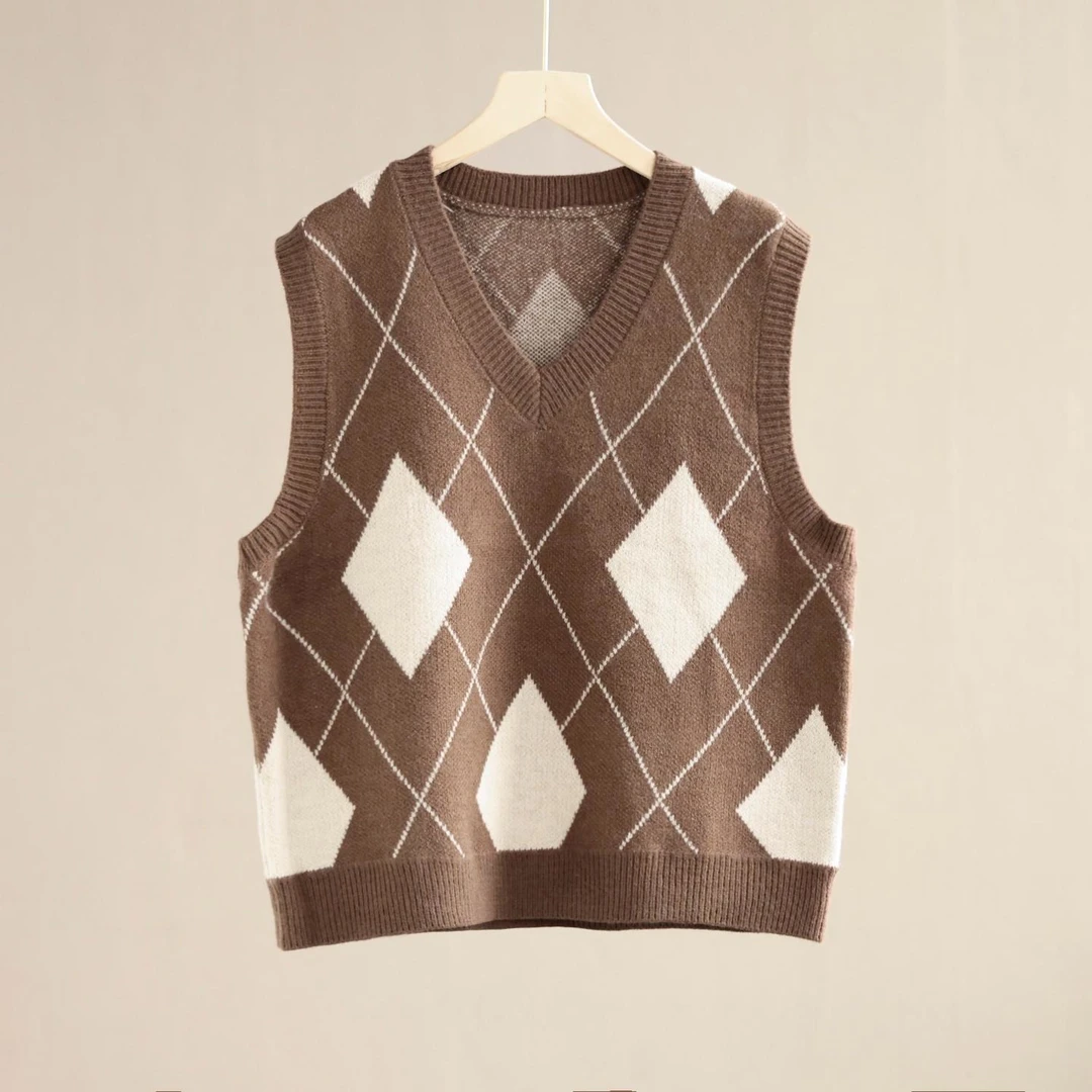 【纭季原创】衣长58 新款休闲菱形格马甲女a1961