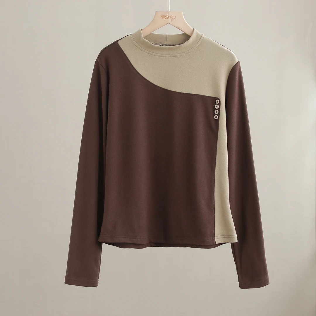 【纭季原创】衣长58 日常文艺秋款圆领拼接百搭打底衫D241379