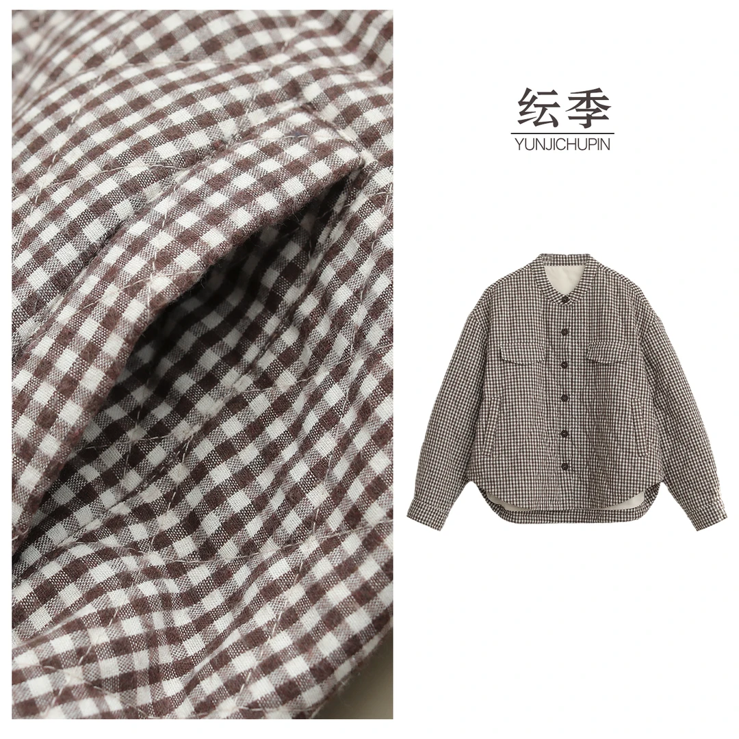 【纭季原创】衣长69 秋冬新款百搭简约格子加厚保暖棉服女D241551