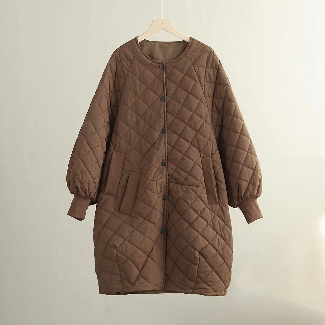 【纭季原创】衣长94 秋冬季新款纯色百搭薄款棉服女a1827