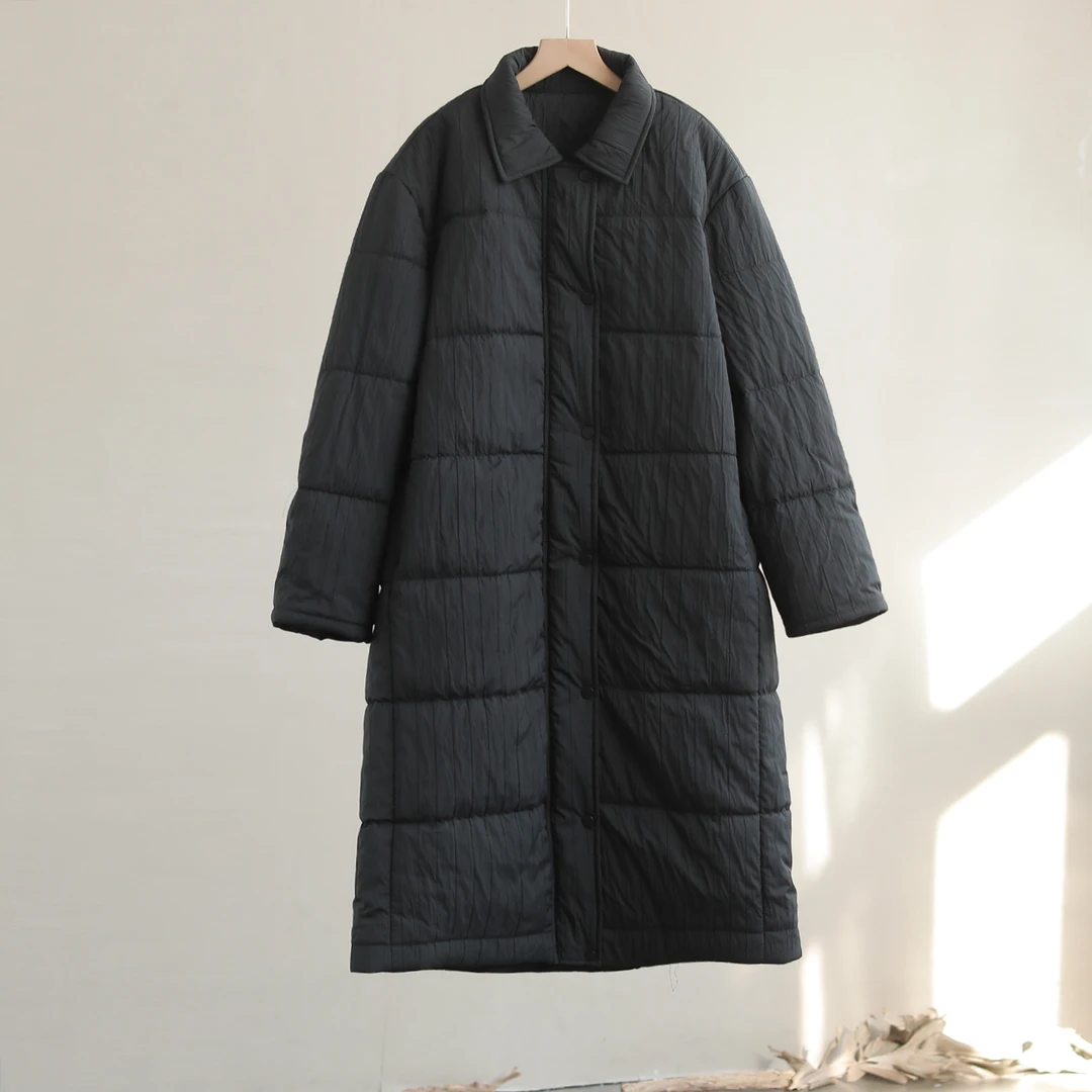 【纭裳定制】衣长109 秋冬纯色文艺洋气百搭中长款棉D241360